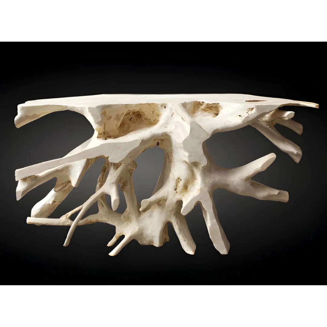 Teak Root Console With Carving Finishing White Natural Tone #1